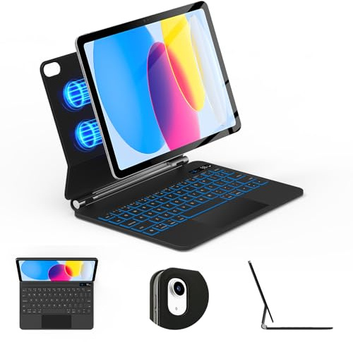SOPPY Magic Keyboard Case per iPad 11a generazione (2025) 11, iPad 10a generazione (2022) 11, custodia magnetica galleggiante con trackpad, retroilluminazione a 7 colori, display LCD della batteria