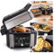 GOURMAX PRO Multifunción: Air Fryer + Horno + Plancha + Parrilla + Grill-Press + Olla 5.6L + Tapa vidrio. 2 zonas XXL independientes, 2 recetas a la vez: 16 Menús. Recetario. Ahorra Energía