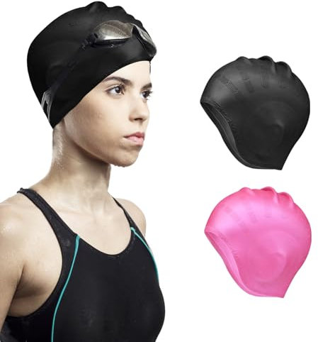 2 Pezzi Protezione Delle Orecchie 3D Cuffia Nuoto Silicone Impermeabile Cuffia Piscina Silicone per Donne Uomini Adulti e Bambini Accessori Nuoto con Protezione Orecchie Nero+Rosa