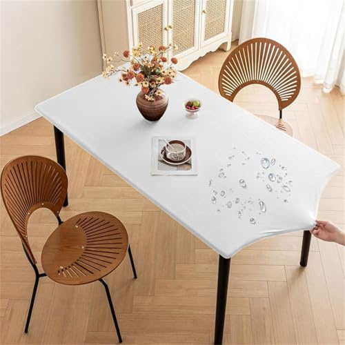 PEIHUODAN Nappe rectangulaire élastique imperméable - Nappe rectangulaire avec Bande élastique - Nappe de Jardin pour Pique-niques, Camping et fêtes (White,70x120cm)