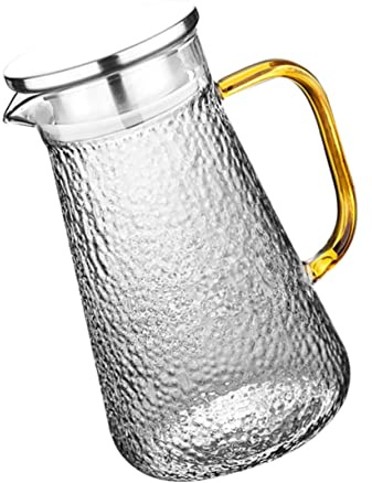 TOPPERFUN Jarra de Vidrio de 1300ml para Agua Tapa de Acero Inoxidable, Gran Capacidad y Diseño Delicado para Fiestas y Uso Doméstico
