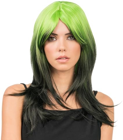 Chaks - Damen Perücke 48 cm, Langhaarperücke mit Pony | Synthetisches Haar mit zweifarbigem Design, Karneval, Cosplay und Festival Zubehör