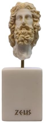 Zeus Griechischer Gott Jupiter Donner Statue Figur Gold Alabaster Statue Gold Büste 13 cm mit Sockel
