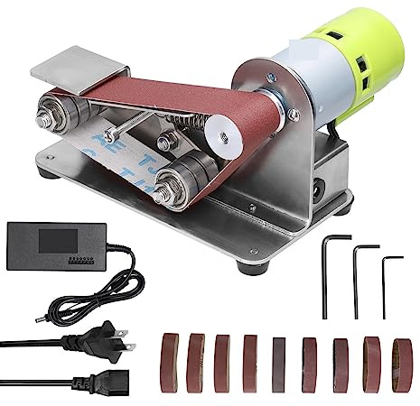 Smerigliatrice multifunzionale Mini levigatrice a nastro elettrica Lucidatrice Rettificatrice Taglierina Affilacoltelli con carta abrasiva da 10 pezzi 30mm, Basso rumore(Without power)