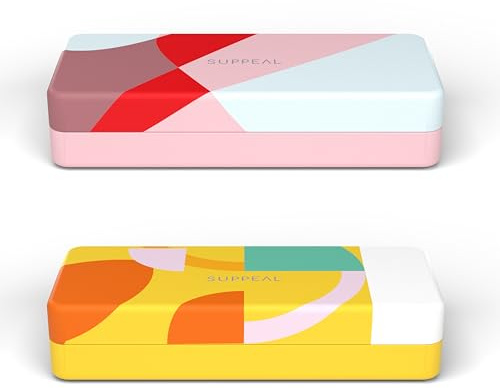 SUPPEAL 2er-Set Hartschalen-Brillenetuis – Geschenkbox, Hard Shell für Sonnenbrille & Lesebrille, Rot/Pink/Orange/Gelb – Inkl. Mikrofaser-Putztuch