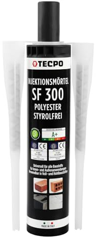 TECPO Injektionsmörtel SF 300 ml inkl. Statikmischer Vebundsmörtel Ankerkleber Innen & Aussen Mörtel zur Befestigung von Voll- und Hohlbaustoffen