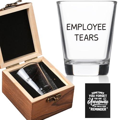 Ithmahco Christmas Gifts for Employee - Employee Tears Shot Glass with Wooden Box - Holiday Gift From Boss, Manager, Team Leader, Funny Office Gift for Staff