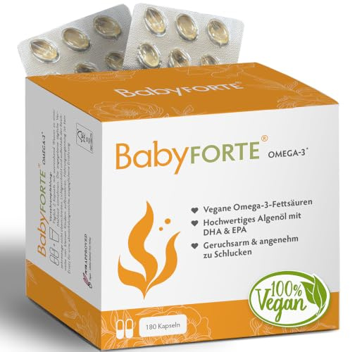 BabyFORTE Omega-3 Algenöl, optimales DHA & EPA Verhältnis, vegan, 180 Kapseln, Kinderwunsch Vitaminen kombinierbar