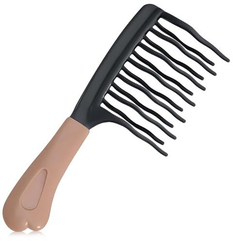 Peigne à dents larges pour cheveux bouclés, peigne démêlant double couche en plastique pour cheveux secs et mouillés, doux pour les boucles – Manche ergonomique et dents arrondies – Brosse à boucles