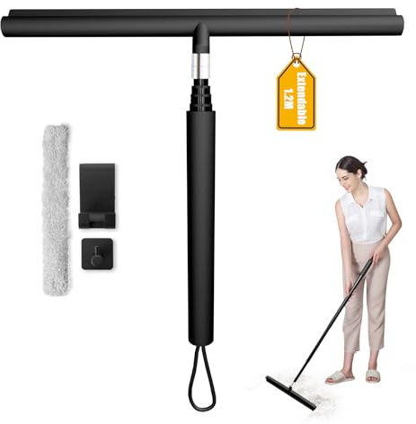 LORESJOY Raclette de Douche, 120cm Raclett Salle de Bain, Raclette Rétractable 30 à 120 cm, pour Douche, Salle de Bain, Carrelage, Miroir, Fenêtre, Cuisine(Noir)