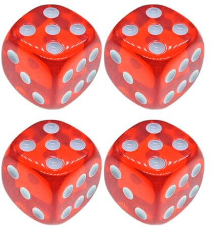 SHINEOFI 4 Dadi da Gioco Standard a 6 Facce, Dadi in Acrilico Traslucido da 18 Mm per Giochi da Tavolo, Attività di Insegnamento E Apprendimento Della Matematica, Rossi