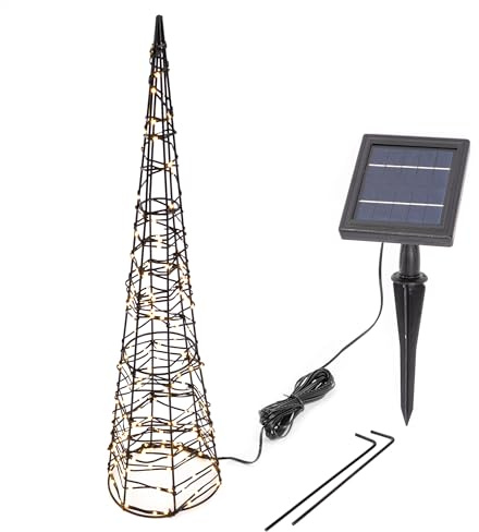 Esotec Solar Weihnachtspyramide Weihnachtsdeko außen LED Garten 60cm 103410 | Solar Weihnachtspyramide, Höhe 60cm, 200 LEDs, 2800K, ca.10Std, Li-Ion Akku wechselbar, 1,2Wp Solarmodul, 5m Zuleitung, IP44