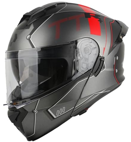 Modularer Motorradhelm Flip Up Helm Erwachsener Flip Vollvisierhelm Motorrad Helm Klapphelm Integralhelm Mit Doppelvisier ECEDOT Geprüfter Für Männer Und Frauen Sturzhelm E,L:59-60CM