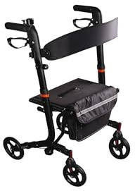 Rollator Comfort Plus, leicht & klappbar mit LED, Tasche, Stock- & Becherhalter