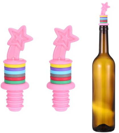 sourcing map 2Pcs Silicone Wine Stopper, Star Shape Funny Wine Stopper, Pink