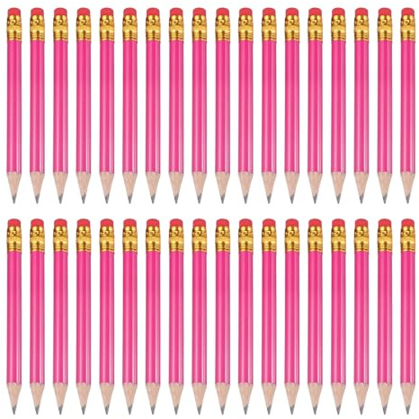 PATIKIL 36 Pack HB Pencils, 10cm Short Wood Graphite Pencils Thick Portable Golf Scoring Mini Pre Sharpened Erasable Pen with Eraser Bulk for Sport Games Meeting Office Writing, Hot Pink