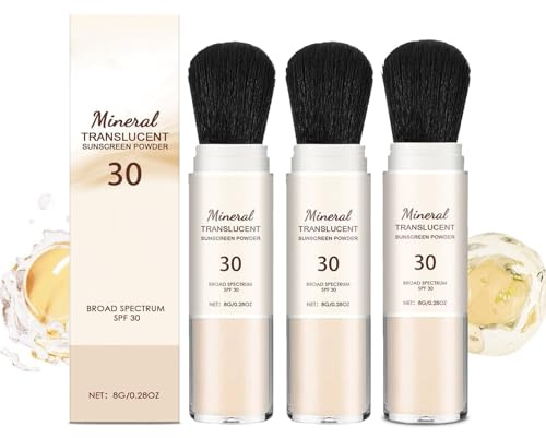 Mineral Protection Sunscreen Powder, Mineral Sunscreen Setting Powder, protezione solare SPF 30 UVA + protezione UVB, SPF 30, polvere di fissaggio naturale, compatibile con il trucco (3 pezzi)