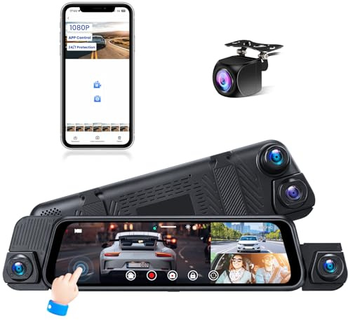 Ohradio 4-Kanal Spiegel Dashcam 10 Zoll Touchscreen Rückfahrkamera | 64GB-Karte, 150° Weitwinkel, Nachtsicht, G-Sensor, Loop-Aufnahme, Parküberwachung.