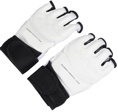 AMONIDA Bekväma Halvfinger Boxningshandskar Lätta för Taekwondo Kickboxning och MMA Träning Konstläder Vit 2 Enheter (S)