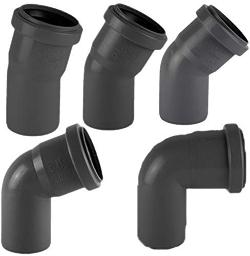 MegaHaustechnik HT Bogen Winkel 87° Grad Verbinder für Rohr Außendurchmesser 125mm 12,5cm DN125 mit Steck Muffe + Gummi Dichtung Abwasser Abfluss Leitung Kunststoff PP grau Kanalrohr Fitting HTB