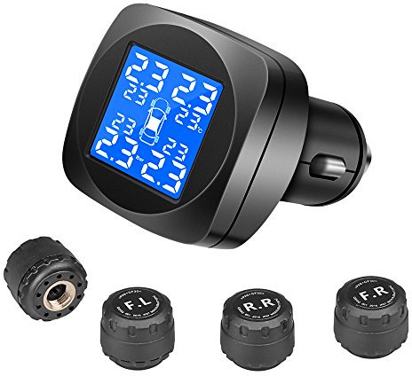 TPMS Wireless Reifendruckkontrollsystem, LCD Display Echtzeit Alarm Funktion Zigarettenanzünder TPM mit 4 DIY Externe Sensoren