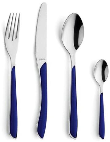Kuppels Prisma Besteck Set für 6 Personen aus Edelstahl poliert | Besteckset 24-teilig | Hochwertige Kunststoff-Griffschalen in Indigoblau | Rostfrei | Essbesteck für 6 Personen | Spülmaschinenfest
