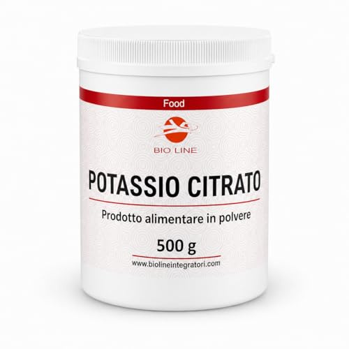 BioLine - Potassio Citrato in Polvere Solubile (500g) Prodotto a Base di Potassio, Sali Minerali, Favorisce il Sistema Nervoso e Muscolare, Ideale per chi Pratica Sport (500 gr)