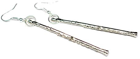 Miniblings Querflöten Flöten Ohrringe 6cm silber versilbert | Ohrschmuck aus eigener Fertigung in Berlin, mit Instrument