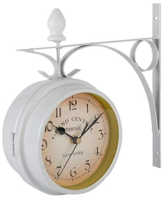 HERCHR Doppelseitige Bahnhofsuhr Retro, Zweiseitige Wanduhr Weiß, Wanduhr Vintage Quarzuhrwerke Mit Beidseitigem Ziffernblatt Doppelseitige Bahnhofsuhr Schmiedeeisern 21.8cm