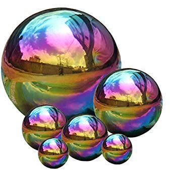 Edelstahl Kugel, 6 Stück 50-150 mm Mehrfarbig Hochglanzpoliert Hohlkugel Reflektierende Gartenkugel, Vorgebohrte Blickkugel für Hausgarten Ornament Dekorationen (Mehrfarbig)