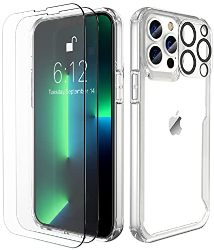 ORETECH für iPhone 13 Pro Hülle mit 2 Schutzfolie, Durchsichtig | Kameraschutz, Militärschutz Stoßfeste Kratzfeste Transparent Rückseite Handyhülle für iPhone 13 Pro