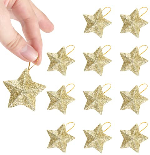 12 Weihnachtsdeko Gold,Christbaumschmuck,45x45mm Funkeln Weihnachtsstern Weihnachtsschmuck Glitzer Deko Weihnachtsbaumschmuck Anhänger,Klein Stern Bruchsicher Für Kamin,Fenster,Tischdeko,Hochzeit