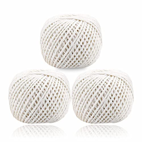 Cooking String Cotton Ball Gift Wrapping Bakers For Culinary Tasks Sausage Tying Meat Art Craft Project Garden Application Yarn Handicrafts Cord Butcher Twine Diy Decorations 3X45M Approx White (3pcs)