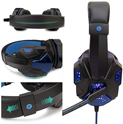 Cuffie da gioco, SY830 Over-Ear Gaming Cuffie cablate per PS4, PS5, Xbox One, 3,5 mm, con microfono per cancellazione del rumore, per laptop Mac, PC nero e blu