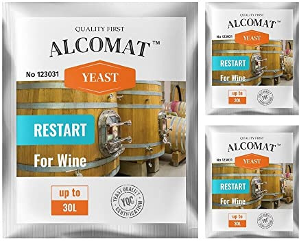 Alcomat Weinhefe für die Wiederaufnahme der Gärung Restart Yeast, Gärhefe Wein auf 25 bis 30 Liter, Hefe Trockenhefe Alkoholverträglichkeit bis 18%, 3er Set