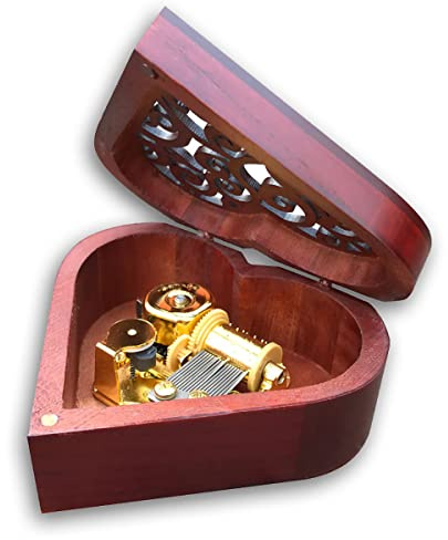 BinkeGG Play (Moon River) Braune Spieldose Holz Uhrwerk Ausgehöhlt Herzförmige Spieluhr mit Sankyo Musik Mechanismus (Option 65 Melodien)