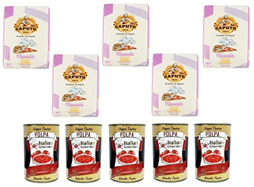 Farina Molino Caputo Nuvola Pizza Napoli Harina para pizza ligera 5 x 1 kg e Italian Gourmet Polpa di pomodoro, pasta de tomate finamente picada, 5 x 400 g