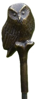 IDYL Bronze-Skulptur Eule auf AST sitzend 12 x 7 x 5 + 8 cm Stab Stabfigur