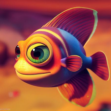 adrium Acryl-Bild 100 x 100 cm: Fisch mit großen Augen Zeichentrickfigur. KI generierte Computergrafiken. 3D-Rendering. (191418166)