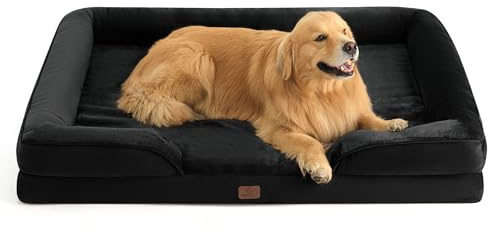 BEDSURE orthopädisches Hundebett ergonomisches Hundesofa, 132x104cm | Hundekorb grosse Hunde mit eierförmiger Kistenschaum, wasserdichtem & waschbarem Bezug, rutschfester Unterseite, schwarz