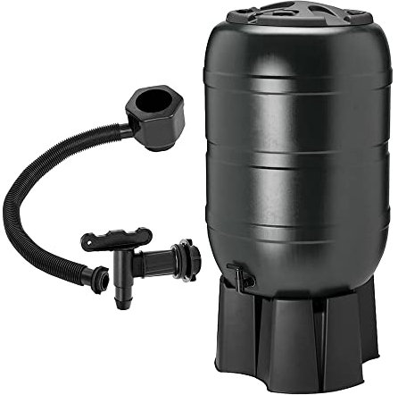 100L or 210L Outdoor Rainwater Slim Line Black Water Butt Complete With Tap Stand Filler Kit & Lid (100 Litre)