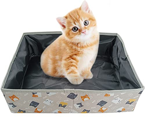 Litiere de Voyage pour Chat Pliable XL, Bac Litiere pour Chats Portable, Durable, Imperméable, Facile à Nettoyer pour Voyage, Camping, l'intérieur, Extérieur, Car, Parc, 47 * 36 * 13cm (Chaton)