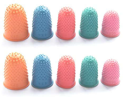WeddHuis 10 Stück Gummi Fingerhüte - Silikon Fingerschutz für Geldzählen, Schreiben, Sortieren und Sportspiele - Wiederverwendbare Fingerkissen in 5 Größen und Farben