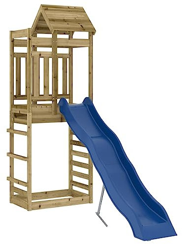 vidaXL Outdoor Playset - Impregnated Pinewood Playground Set with Multi-Activity Centers, Wave Slide, and Sandpit for Children Age 3-8.