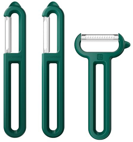 Linoroso 3PCS Pelapatate Professionale a Forma di I-Liscia e I-Seghettata e Y-Striata con Punte Appuntite, Per Pela Patate e Verdura Frutta, Scorrevolezza e Impugnatura Confortevole - Verde