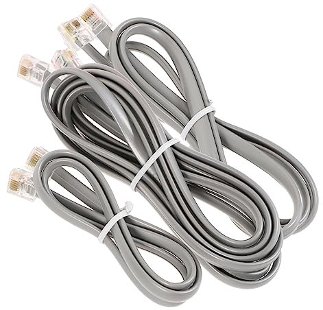 Mikikit Set Di Cavi Telefonici Rj12 6p6c Da 3 Pezzi (0,5m, 1m, 2m) Resistente Alla Trazione, Prolunga Per Telefono Fisso, Filo Telefonico Grigio Argento Per Casa e Ufficio