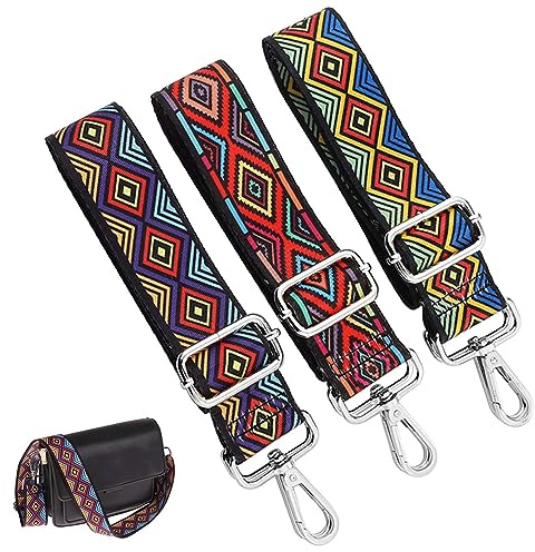ANBOO 3 Stück Schultergurt für Taschen Breit 3.8cm, Verstellbar 75-145cm, Taschengurt Breit Boho, Schulterriemen für Taschen, Tragegurt Tasche Schultergurt Taschenkette Strickmuster(Silber Karabiner)