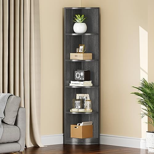 YITAHOME Scaffale angolare moderno a 5 livelli su piedistallo 30x30x180 cm 5 ripiani angolari e librerie scaffali portaoggetti aperte in legno per soggiorno ufficio casa