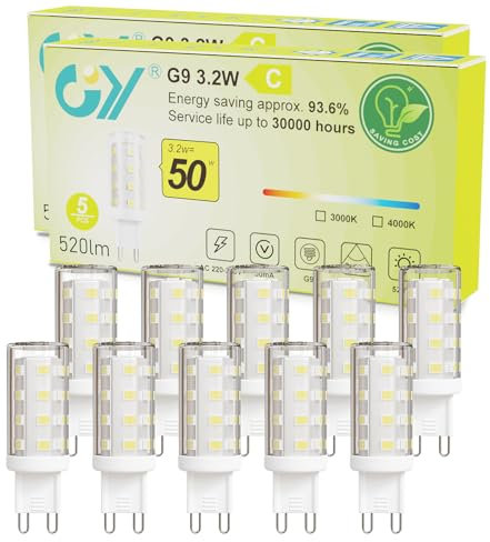 GY 10er G9 LED Lampe Warmweiss 3000K,Warmweiß LED Leuchtmittel 3.2W Entspricht 40W lampe,G9 Glühbirne 520 Lumen, Kein Flackern, Nicht Dimmbar,Enegiesparende Kleine Birne