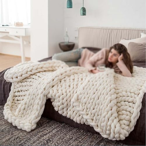Amunpitic Grob Gestrickte Decke, Gestrickte Decke Grob Kuscheldecke, Dickes Super Soft Grobstrick Überwurf Decke, handgefertigte warme und gemütliche Decke, für Haustier Bett Stuhl Sofa (H 127x152cm)